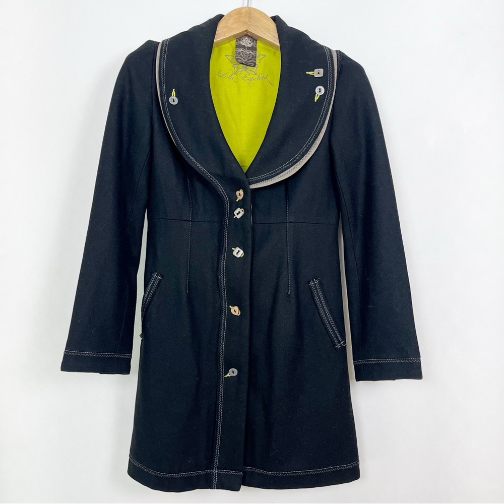 Lola Espelata Black Wool Blend Coat Tailored Fit‎ Size 2 Button Detailing
